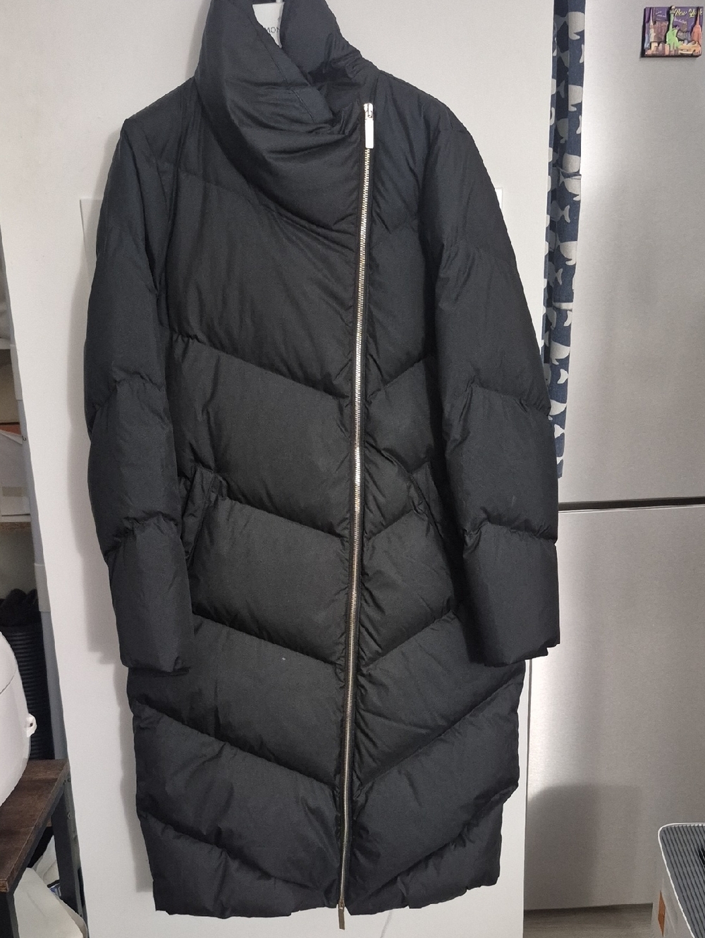 Moncler Black Asymmetrical Zip Long Puffer Coat